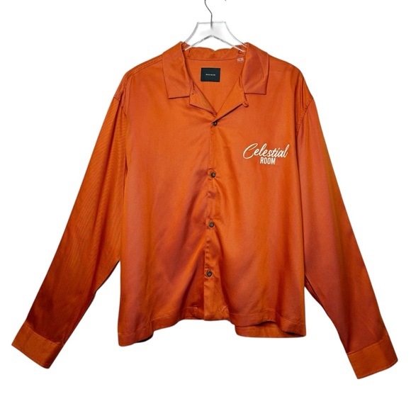 NEW PacSun Celestial Room Orange Embroidered Camp Shirt Shacket Sz L - Picture 7 of 15